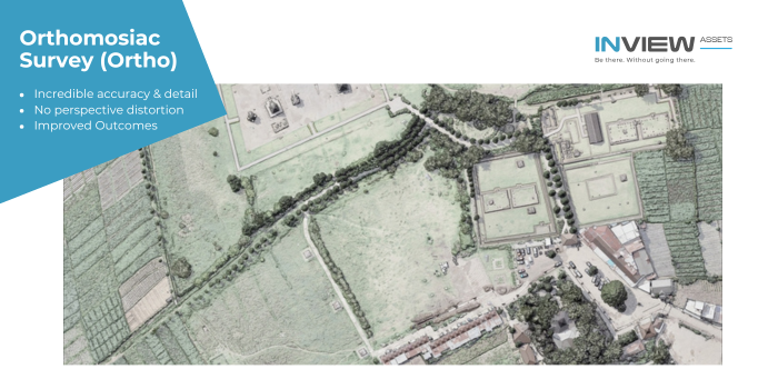 Orthomosiac birseye view map of fields and a farm 