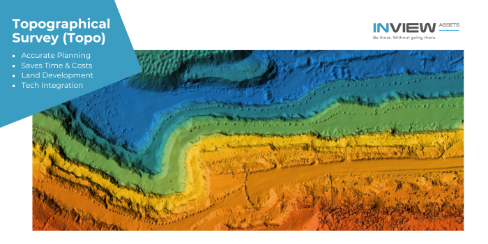 Topographical map with coloured contours blue, green, orange and yellow