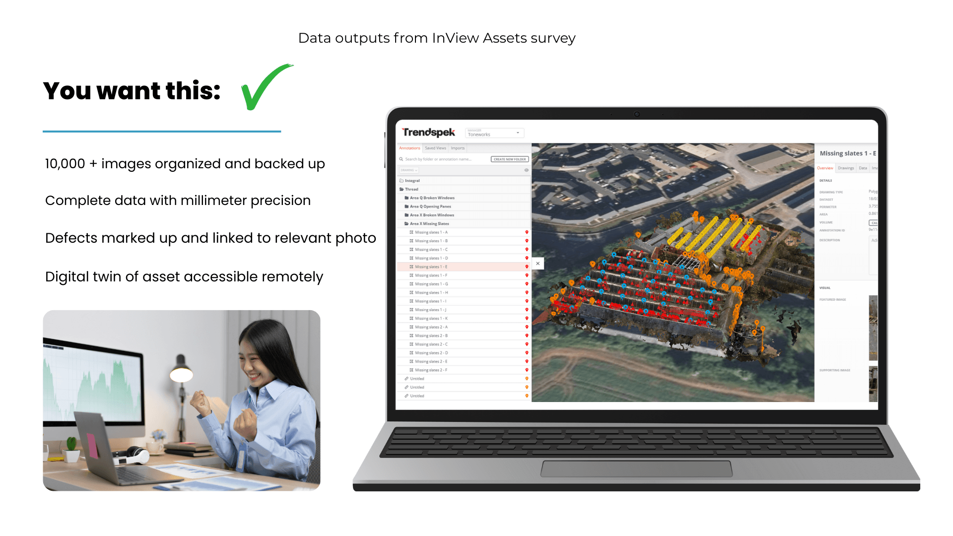 Laptop showing Trendspeck data organised and structured via InView Assets 